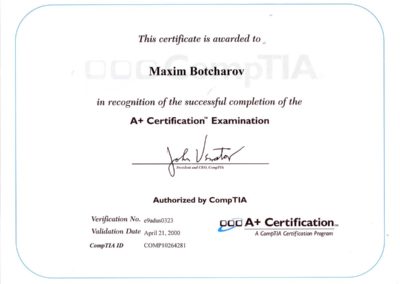 Certificate CompTIA A+