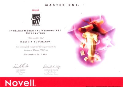 Certificate MCNE Master Certified Novell Engineer Integration